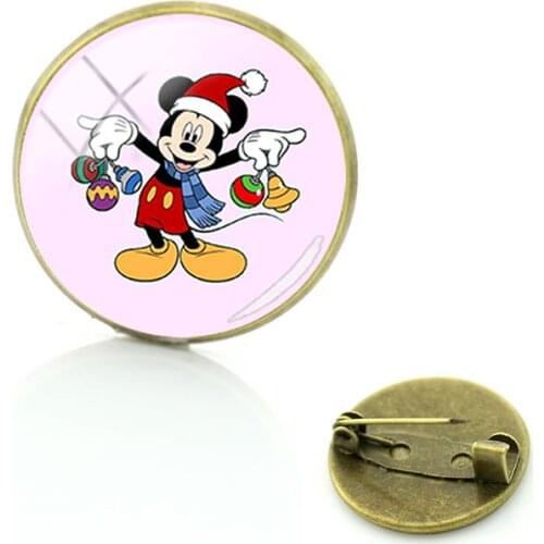 Disney Cartoon Mickey Mouse Brooch Cabochon Dome Glass Pin Brooch Mens And Womens Accessories Jewelry