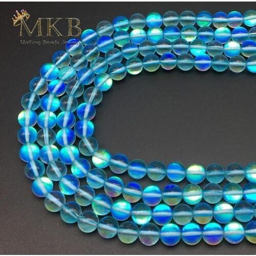 A+ Lake Blue Austria Crystal Beads For Jewerly Making Synthesis Moonstone Round Beads Diy Bracelet 6 8 10 12mm Perles Wholesale