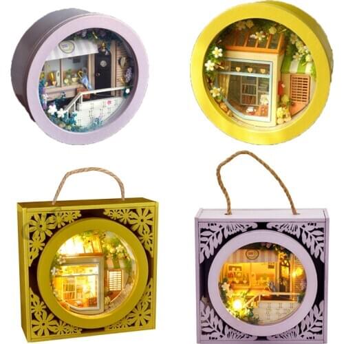 Creative Mini Night Light DIY Wooden Dollhouses Kit Assembled Miniature with Furniture Doll House Toys for Children Adult Gifts