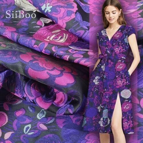 Purple floral jacquard brocade fabric for dress coat suits cheap flowers fabric telas tecodi stoffen SP3279 Free shipping