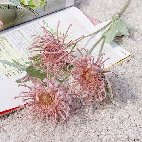 Flocked Leucospermum Artificial Flowers for Wedding decoration flores artificiales plastic fake flower plant fleur artificielle