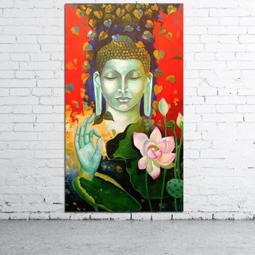 CHENFART Buddha Lotus Portrait Wall Art Oil Painting Canvas Wall Picture For Living Room Home Decoration Modern Print Unframed
