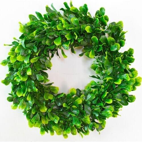 Artificial Leaves Wreath 17 Inch Round Garland Fake Foliage String Tree Rattan for Outdoor Front Door Wall Window Party Decor