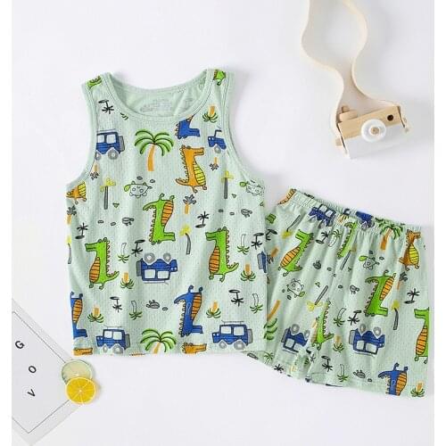 2021 Summer Sleeveless Cool Suits Boys Girls Sleeveless Children Sleepwear Baby Homewear Teen Girls Pajama for 1-9Years Clothing