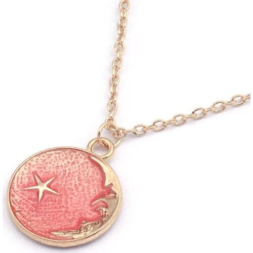 Sweet Pink Coin Star Pendant Necklace For Women Cute Charming Female Wedding Accessories Fashion Party Jewelry Girl Gifts