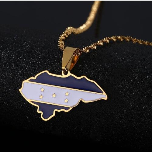 Stainless Steel Fashion Enamel Honduras Map Pendant Necklaces Maps Chain Jewelry