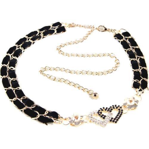 Fashion Female Metal Chain Gold Peach Heart Buckle Belts For Ladies' Dress Sweater Clothes For Party Jewelry Dress Waist Strap