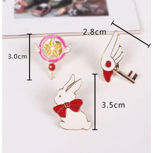 Fashion jewelry accessories metal enamel star wand bird head rabbit Card Captor brooch pin