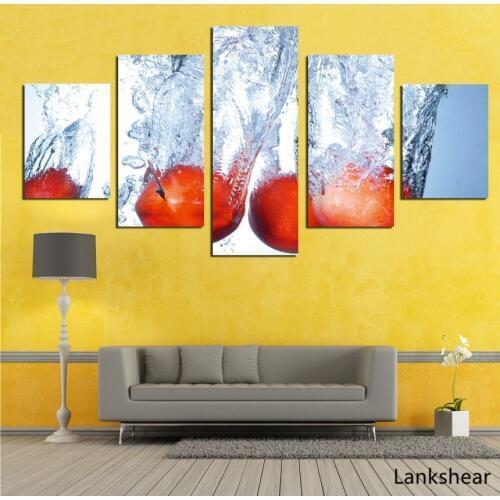 Modular Pictures Wall Art HD Prints 5 Pcs Water Splash By Red Apples Canvas Painting Home Bedside Background Decor Modern Poster