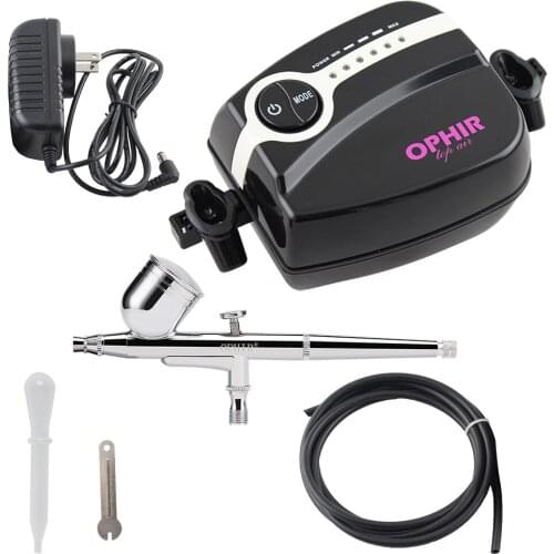 OPHIR 100V-240V Airbrush Compressor Kit for Model Hobby 0.3mm Dual Action Airbrush Set Cake Decorating Airbrushing_AC094B+AC004A
