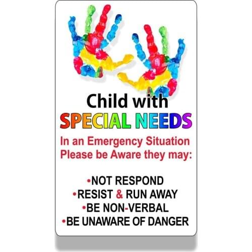 Palm Children Special Needs Emergency Alert Sticker Car Van Window Bumper Car Decal 3 Width 5 Height
