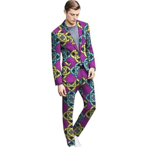 Nigerian Fashion Mens Suit Retro Print Ghana Style Patterns Custom Made African Wedding Party Garments