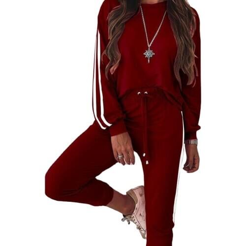 Solid Color Casual Tracksuit Womens Autumn Winter Sports 2 Piece Set Sweatshirt Pullover Suit Home Sweatpants Outfit Streetwear
