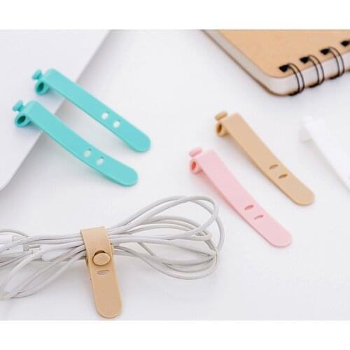 4Pcs/Lot Silicone Organizer Winder Straps Headphones Soft Tape USB Wire Cable Tie Utensil Organize Storage Holder Earphone Clips