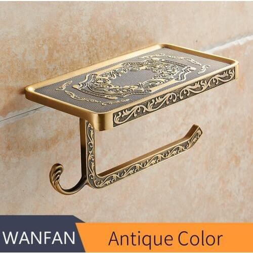 Bathroom Shelves Antique Carving Toilet Roll Paper Rack with Phone Shelf Wall Mounted Bathroom Paper Holder Hook Useful WF1018