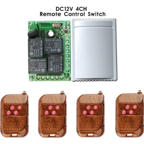 433 Mhz Wireless Remote Control Switch DC 12V 4CH relay 1527 Learning code Receiver Module and 4pcs 433Mhz RF Remote Transmitter