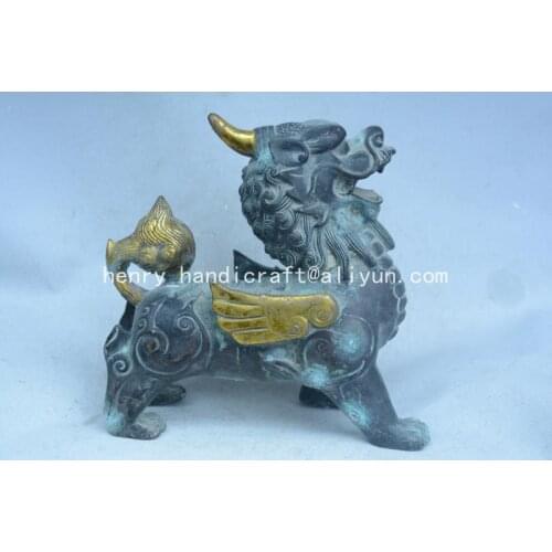 Rare Old Qing Dynasty brass statue,gilt unicorn ,free shipping
