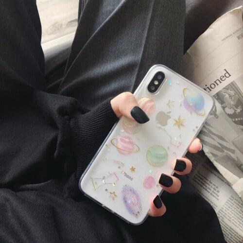 Luxury Glitter Star and moon universe phone case For iphone 11 Pro XS MAX X XR SE 2020 6 6S 7 8 plus Soft Clear back cover funda