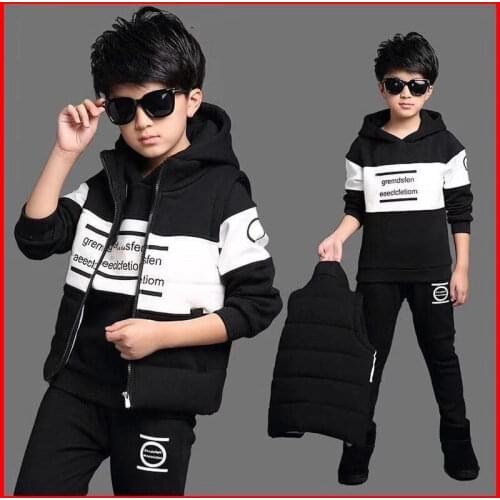 Sports Suit for Boys Childrens Suit Cotton Hooded Vest + T-Shirts + Pants Boys Kids Sportswear Tracksuit Warm Clothing 3PCS/Set