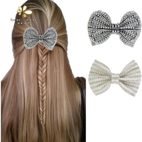 Pearl Rhinestone Bow Badges Patches Appliques Shoes Hair Clip Decorative Accessories 5 pieces