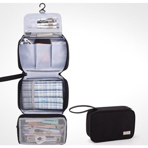 Retractable pencil case canvas large capacity pen case solid color pencil bag School stationery storage bag kids Girls wash bag