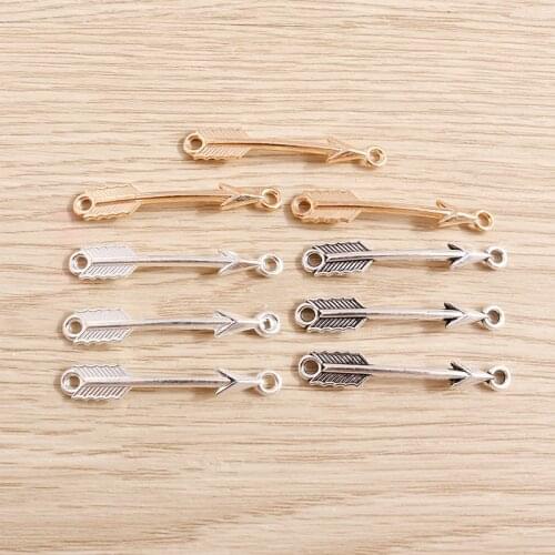 20pcs 6*38mm Vintage Arrow Charms Connectors Fit Pendants Metal Tibetan Silver Color Charms Jewelry DIY Making Accessories