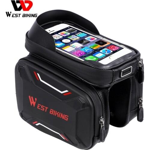WEST BIKING Waterproof Bike Bag PU Rainproof Touch Screen 6.2 Inch Phone Bags Cycling MTB Mountain Bicycle Frame Front Bag