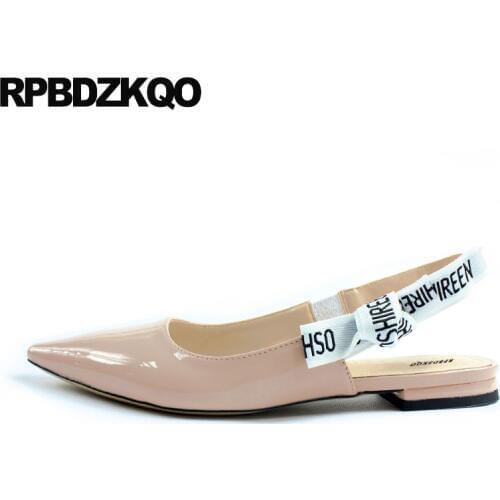 Ladies Pointed Toe Flats Big Size Designer Shoes Women Luxury 2018 Slingback Patent Leather Sandals Celebrity Nude Italian