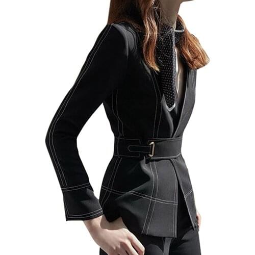 Stylish 2021 Designer Blazer Womens Single Breasted Casual Jacquard Blazer Jacket Female Stitching OL Slim Blazer Outer Wear