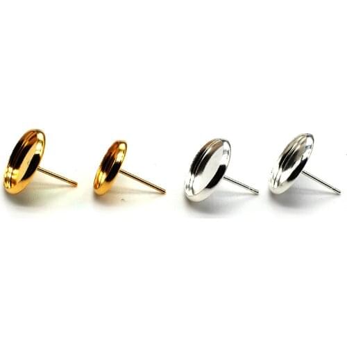 10pcs Stainless Steel Blank Stud Earring Base Gold Color 6 8 10 12mm Cabochon Settings Base Cameo Tray For Diy Jewelry Making