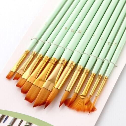 12x Acrylic Nylon Painting Brush For Watercolor Oil Nail Art Face Body Painting