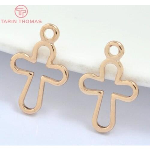 20PCS 8x12mm 24K Champagne Gold Color Plated Brass Crosses Charms Pendants High Quality Diy Jewelry Accessories