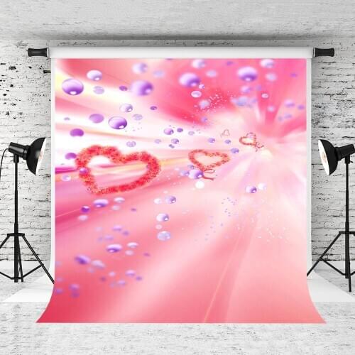 VinylBDS 5X7FT Pink Photo Background Heart Shape Of Water Droplets Floating Photography Backdrop ValentineS Day Stduio Backdrop