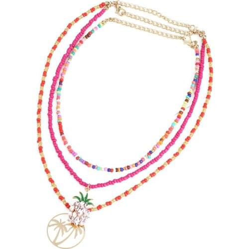 3PCS Bohemian Bead Necklace Pineapple Star Handmade Colorful Beaded Necklace Boho Pendant Necklace Jewellery Accessories