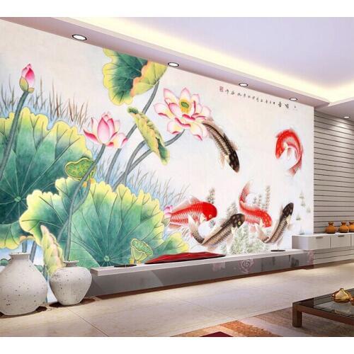 3D wallpaper custom mural non-woven 3d room wall paper Chinese lotus setting wall decoration fish photo wallpaper for walls 3d