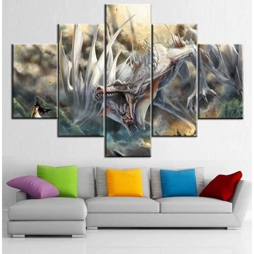 5 Piece Wall Art Canvas Anime Manga White Dragon Modular Pictures And Posters Modern Living Room & Bedroom Decoration Paintings