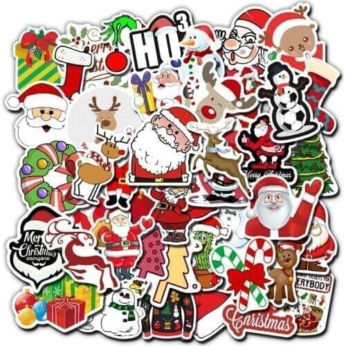 50Pcs/Set Merry Christmas Stickers Santa Claus Deer Xmas Tree Frozens Snowflake Wall Window Stickers Ornaments New Year Decor