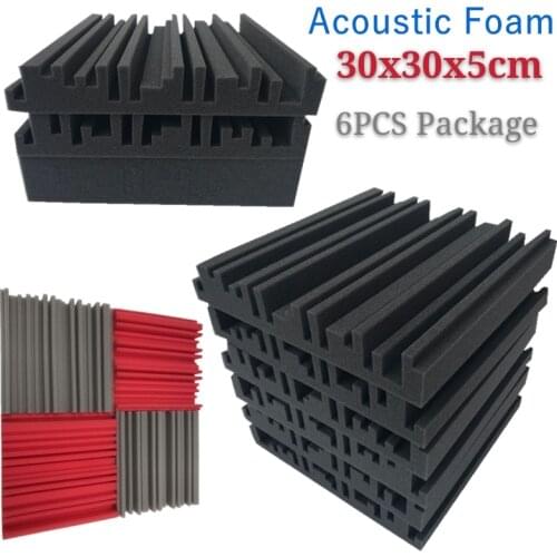 6pcs 30x30x5cm Wideband Acoustic Studio Foam High Hensity Flame Retardant Soundproof Foam Sponge Wall Decor Materials