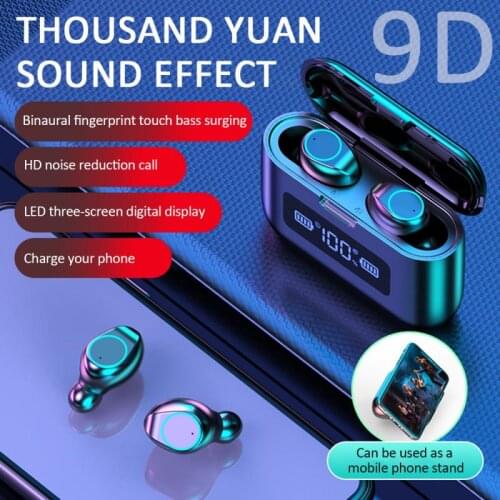 F9 Wireless Bluetooth 5.0 Headset With Light Carving Digital Display Touch Invisible Sports Wireless Headset Earphones