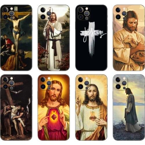 Black tpu case for iphone 5 5s se 2020 6 6s 7 8 plus x 10 XR XS 11 12 mini pro MAX back cover Christ Jesus cross