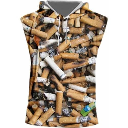 CJLM Cigarette Butt Yellow Brown Casual Sleeveless Cap Shirt Smoke Street Cool Bar Fashion Sleeveless Cap Men/Ladies Oversized