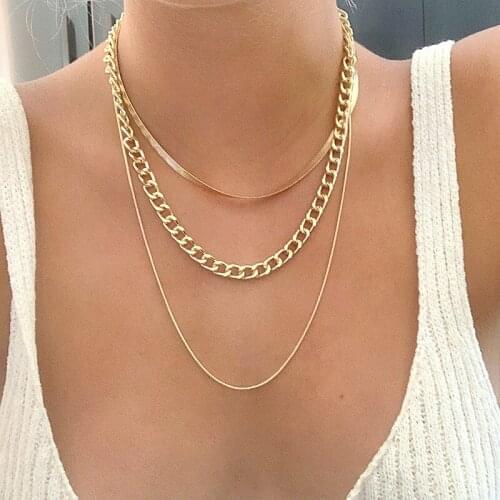 DAXI 2021 Fashion Multi-layered Simple Snake Chain Necklace For Women Vintage Gold Choker Sweater Necklace Party Jewelry Gift