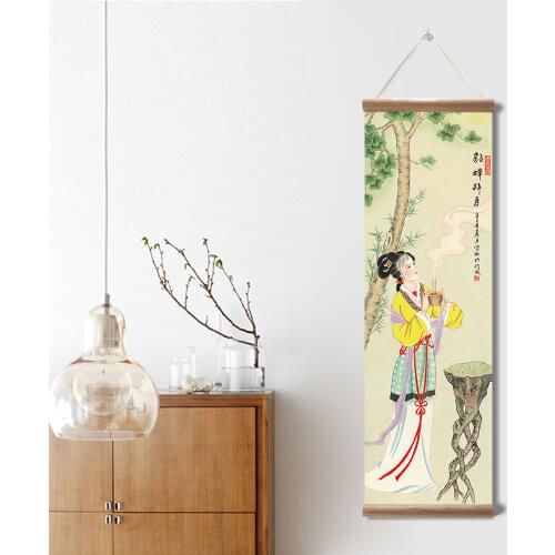 Chinese Style Character Meticulous Canvas Scroll Painting Posters Prints Wall Art Pictures for Living Room Home Decor with Frame