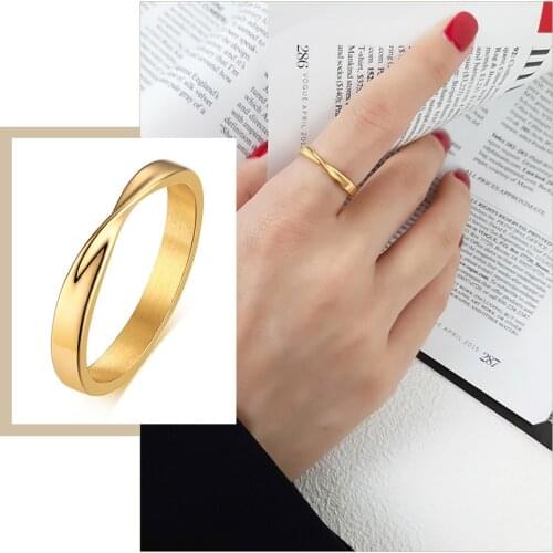 Chic Mobius Style Rings for Women Gold Color Minimalist Stainless Steel Finger Jewelry Gifts for Her