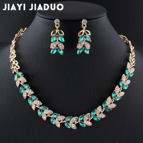 Jiayijiaduo New Wedding Jewelry Sets for Charming Women Dresses Dating Accessories Green Glass Crystal Necklace Earrings Sets