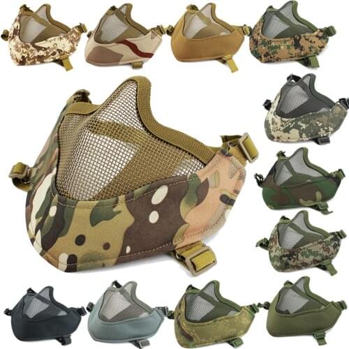 Airsoft Mask Half Face Metal Steel Net Mesh Mask Hunting Tactical Paintball Protective CS Half Lower Face Mask Hunting Gear