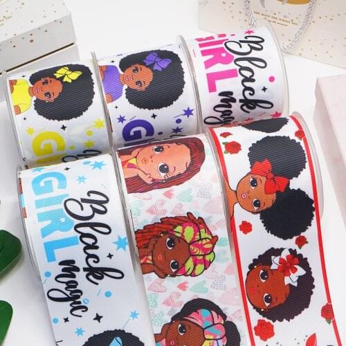 Cartoon Grosgrain/Satin Black Girl Planar Resins Ribbon Cartoons Printed Ribbon For Crafts Decoration Bow 10Yards 55437