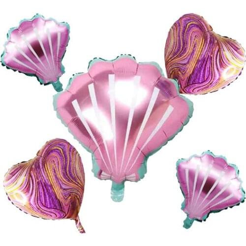 5pcs Sea Shells Foil Balloons Kit,1 pcs Huge Shell And 2 pcs Mini Shell & 2 pcs 18 Inch Agate Heart Balloon Baby Shower Birthday