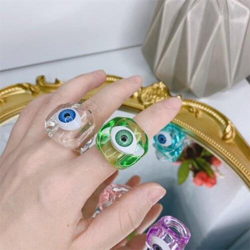 New Colorful Demon Eye Transparent Resin Rings for Women Vintage Candy Color Cartoon Ring Finger Ring 2021 Fashion Ring Gifts