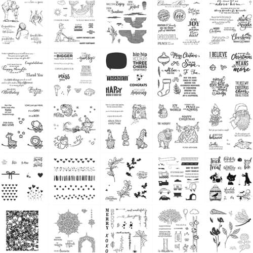 Clear Silicone Stamps Various Font Blessings Gnome Elf Star Love Round Line Border Holly Flowers DIY Craft Paper Cards 2021 #1